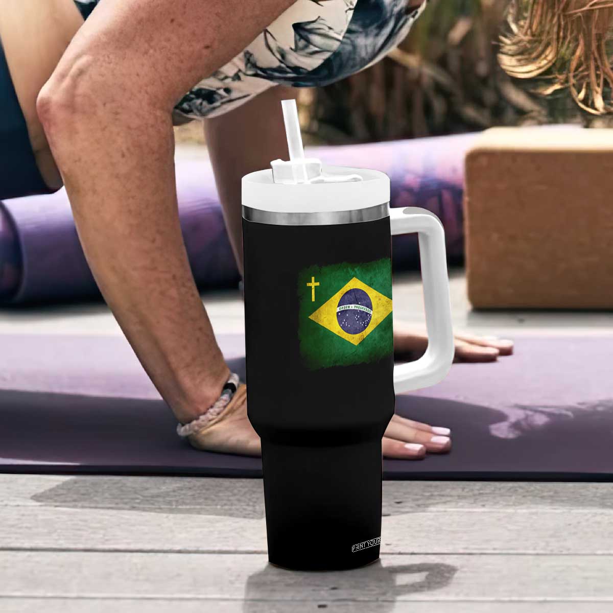 Brazilian Pride Christian Cross Latin America Brazil Flag Tumbler With Handle TS11 Print Your Wear