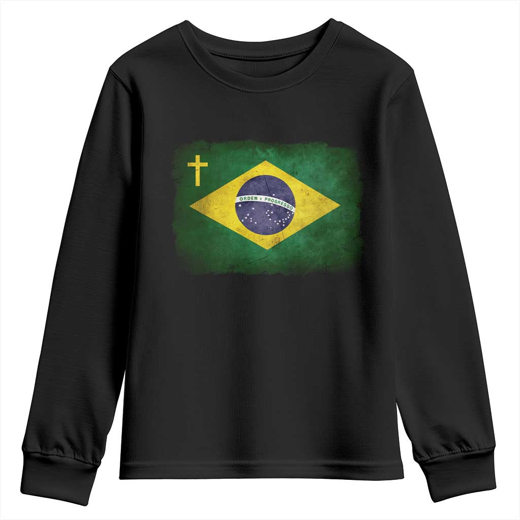 Brazilian Pride Christian Cross Latin America Brazil Flag Youth Sweatshirt TS11 Black Print Your Wear
