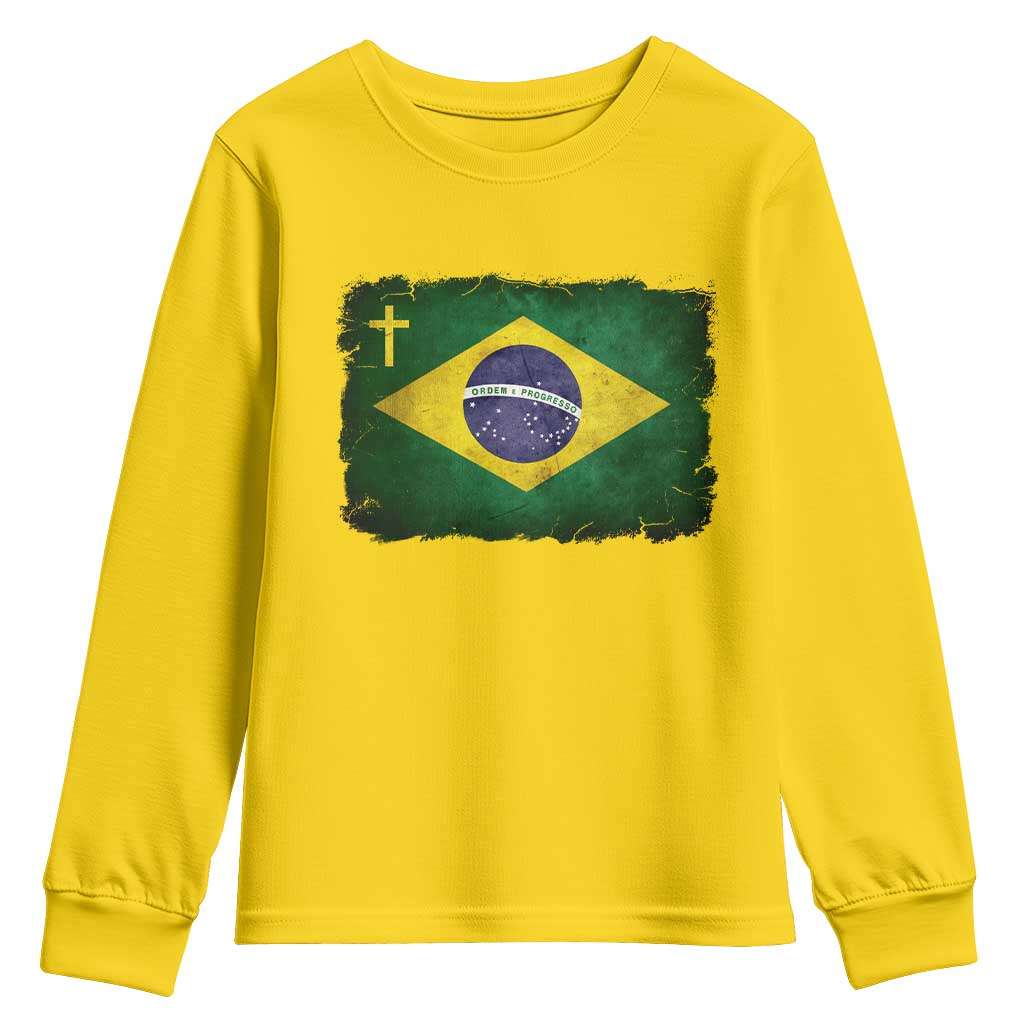Brazilian Pride Christian Cross Latin America Brazil Flag Youth Sweatshirt TS11 Daisy Print Your Wear