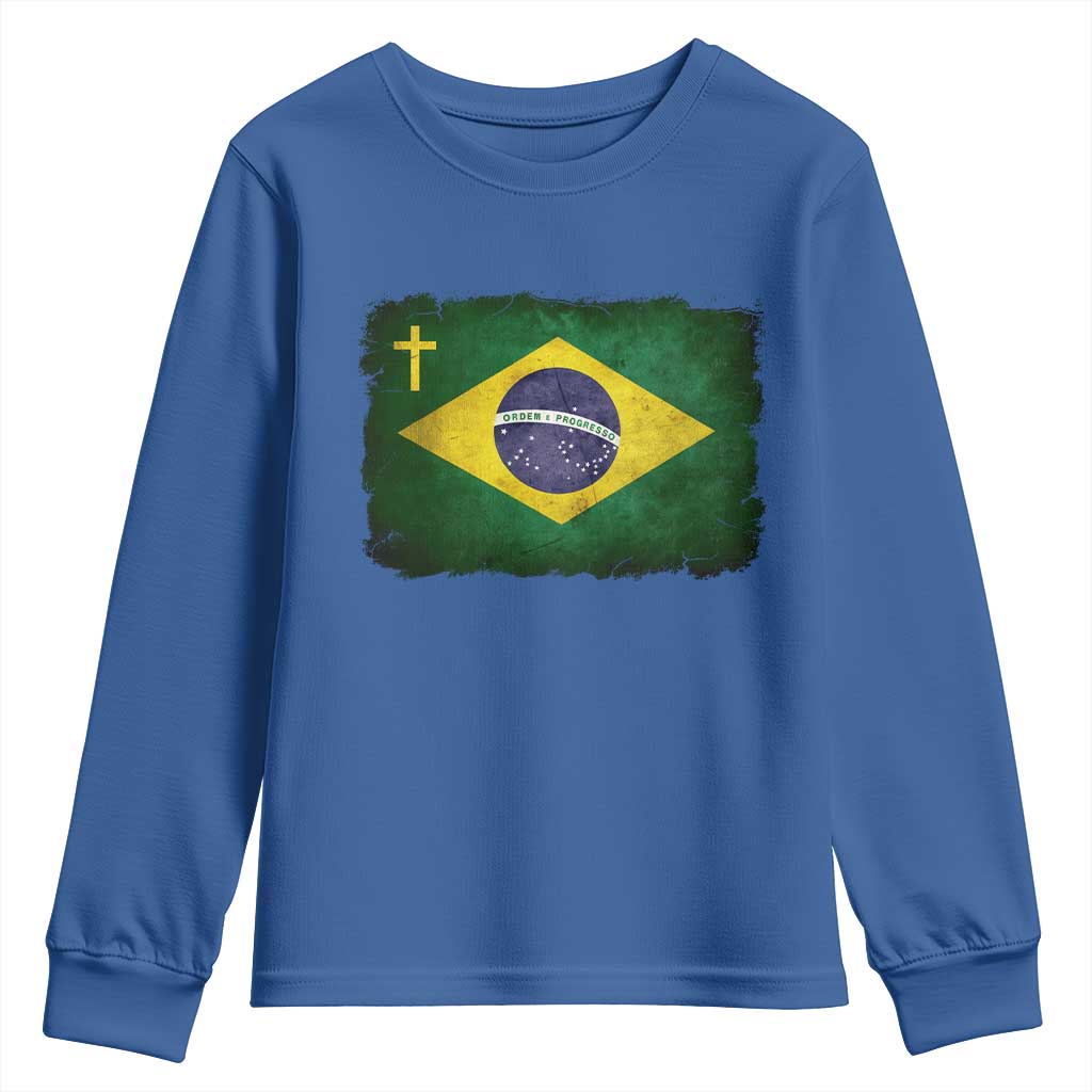 Brazilian Pride Christian Cross Latin America Brazil Flag Youth Sweatshirt TS11 Royal Blue Print Your Wear