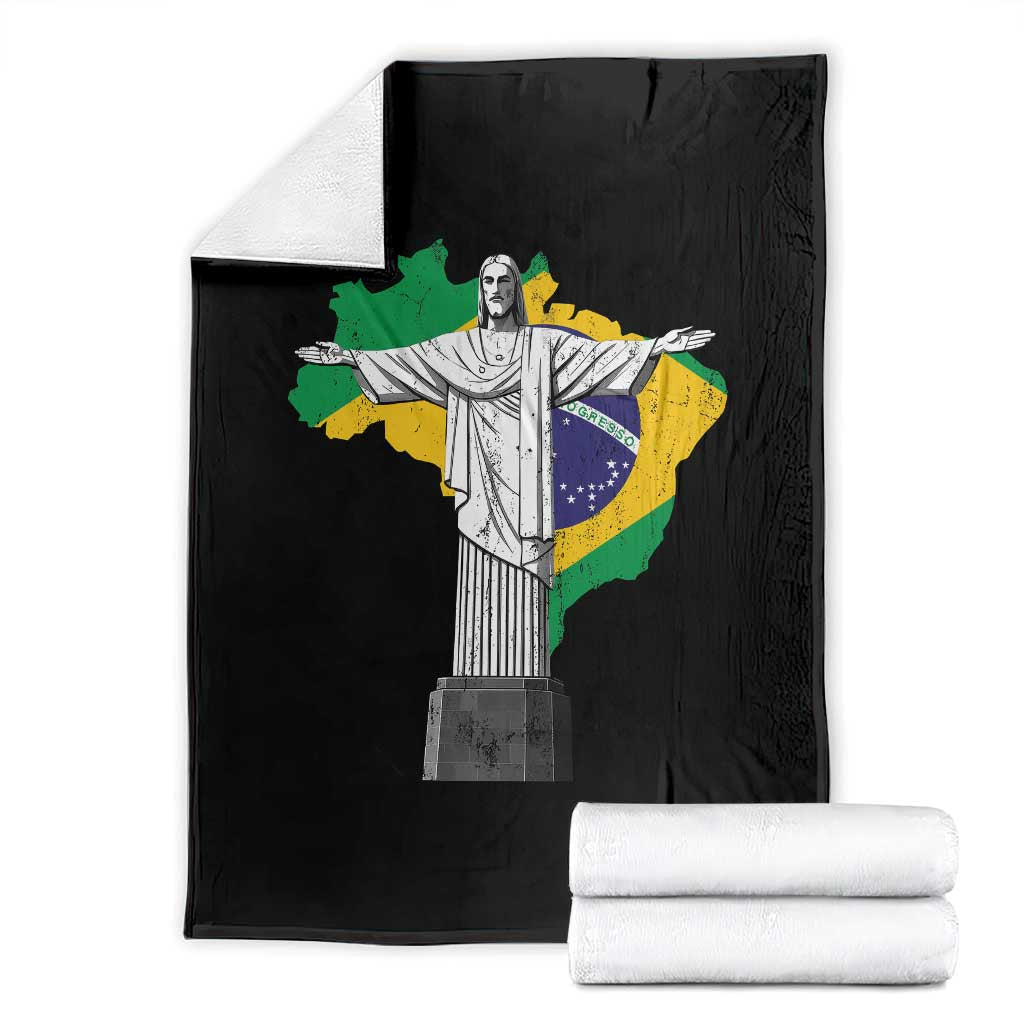 Brazilian Pride Christ the Redeemer Statue Latin America Brazil Map Throw Blanket TS11 Black Print Your Wear