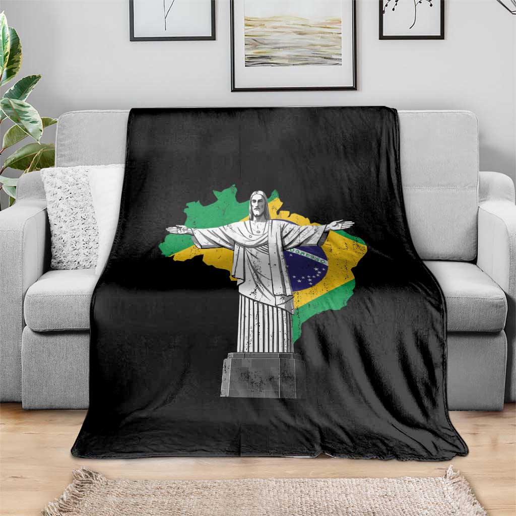 Brazilian Pride Christ the Redeemer Statue Latin America Brazil Map Throw Blanket TS11 Print Your Wear