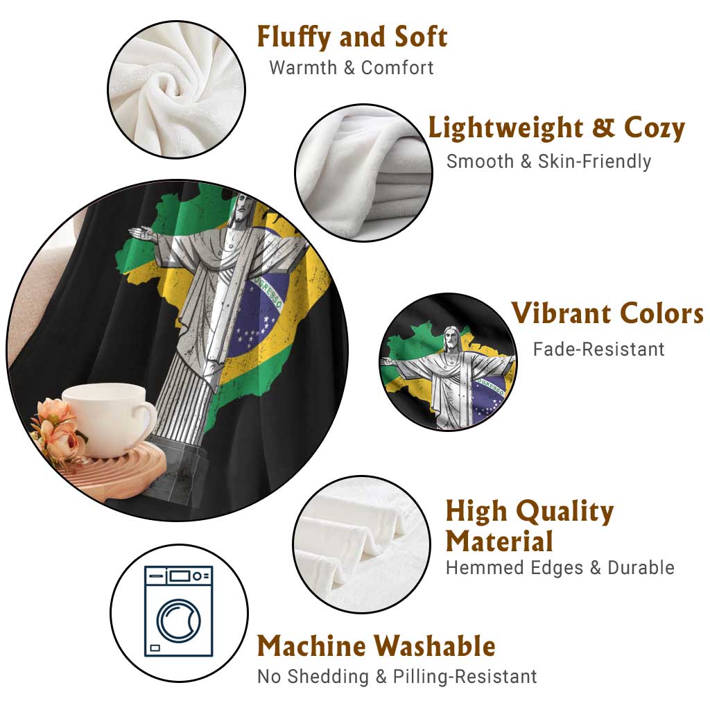 Brazilian Pride Christ the Redeemer Statue Latin America Brazil Map Throw Blanket TS11 Print Your Wear