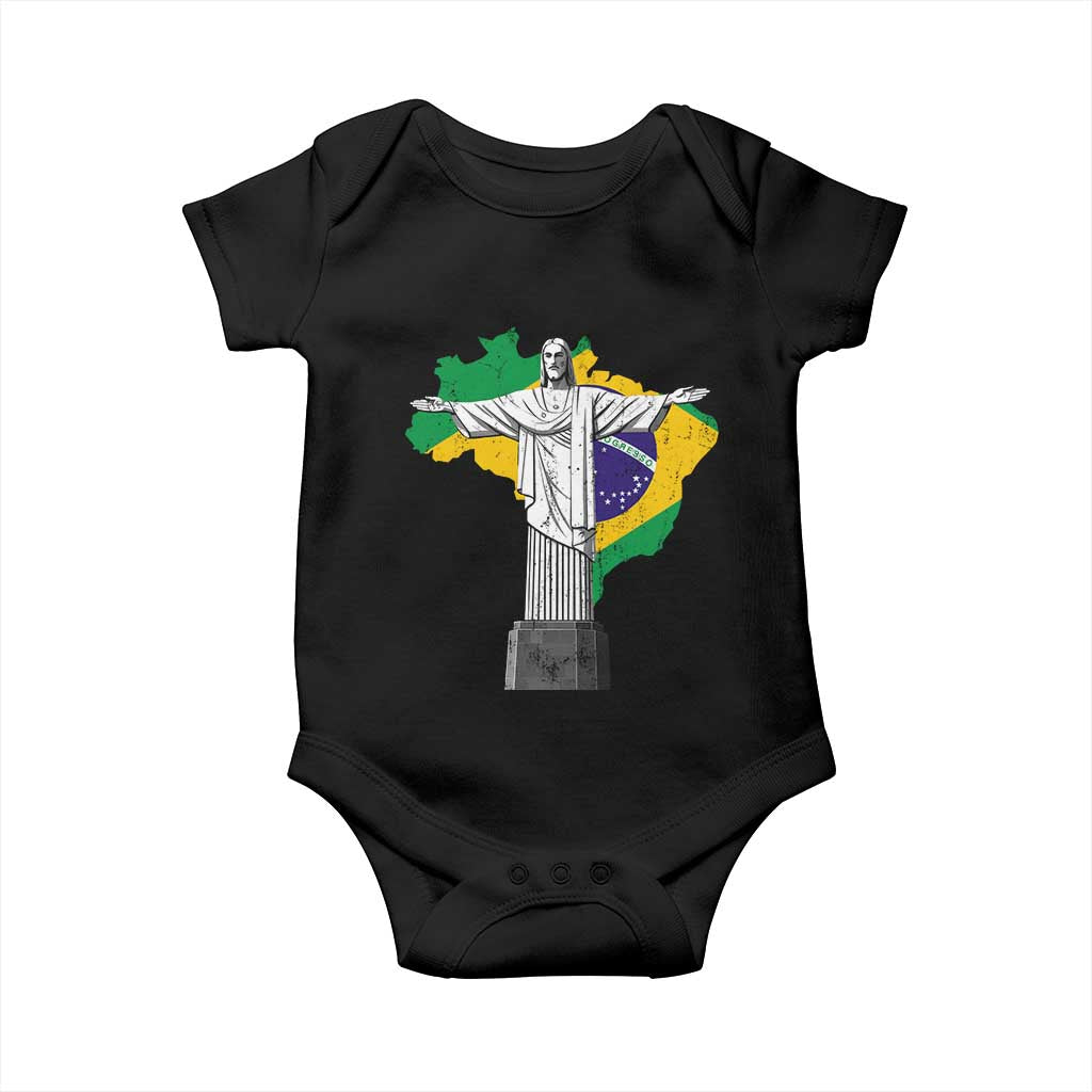 Brazilian Pride Christ the Redeemer Statue Latin America Brazil Map Baby Onesie TS11 Black Print Your Wear