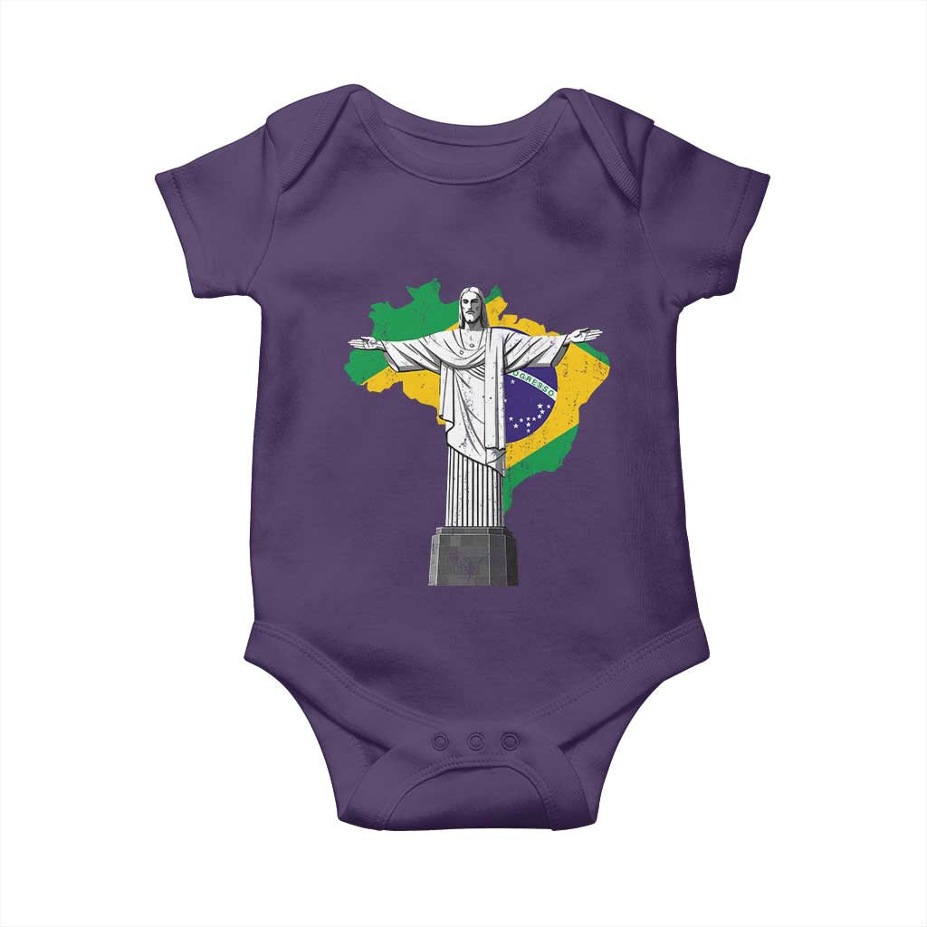 Brazilian Pride Christ the Redeemer Statue Latin America Brazil Map Baby Onesie TS11 Purple Print Your Wear