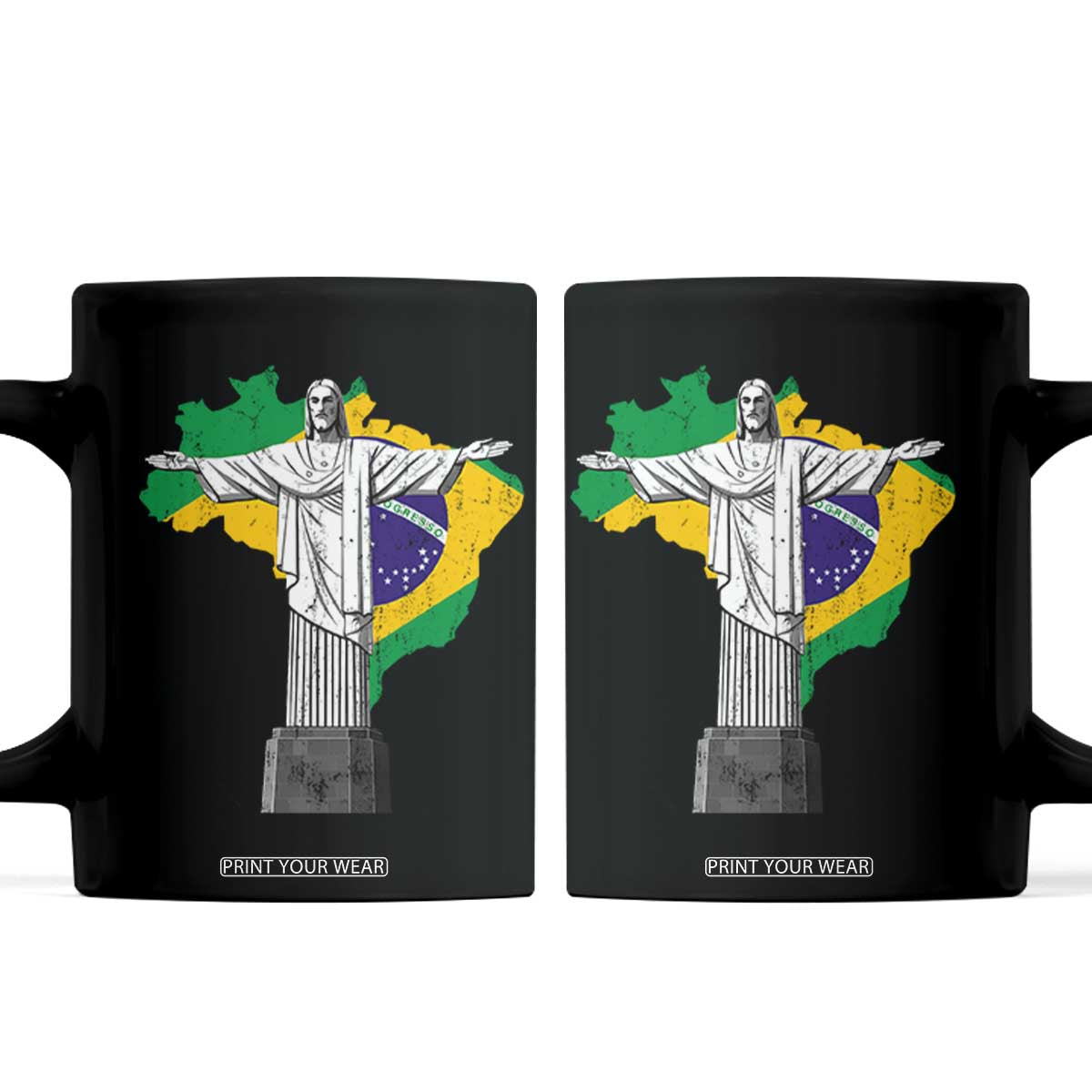 Brazilian Pride Christ the Redeemer Statue Latin America Brazil Map Coffee Mug TS11 Black Print Your Wear