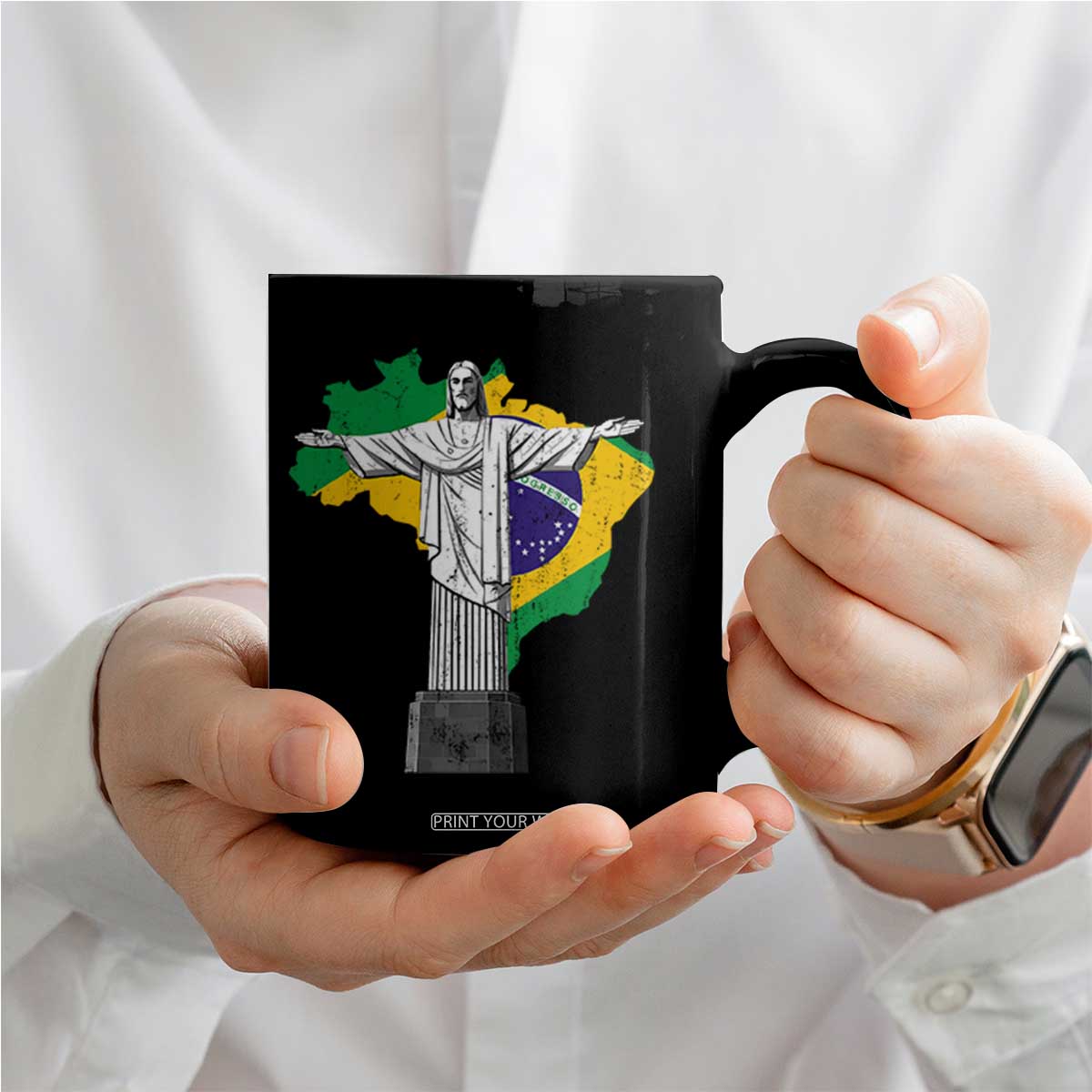 Brazilian Pride Christ the Redeemer Statue Latin America Brazil Map Coffee Mug TS11 Print Your Wear