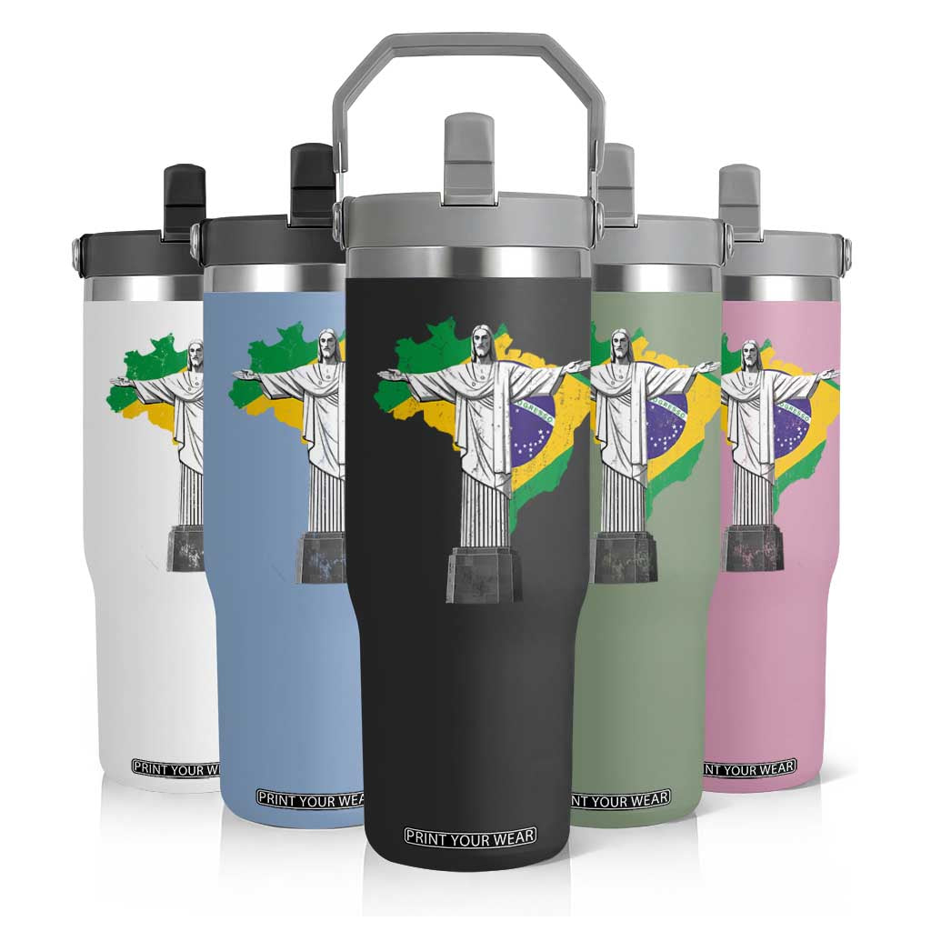 Brazilian Pride Christ the Redeemer Statue Latin America Brazil Map Flip Straw Tumbler TS11 Print Your Wear