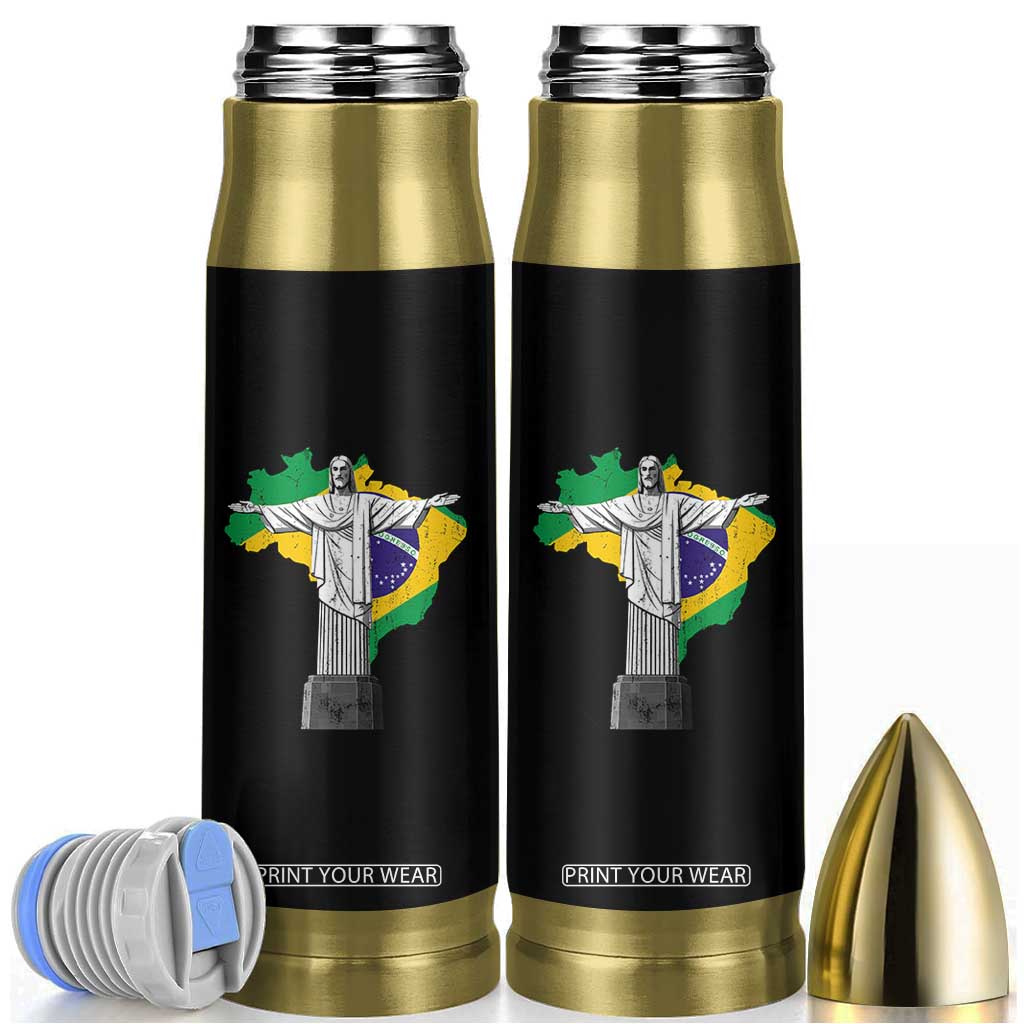 Brazilian Pride Christ the Redeemer Statue Latin America Brazil Map Bullet Tumbler TS11 Black Print Your Wear