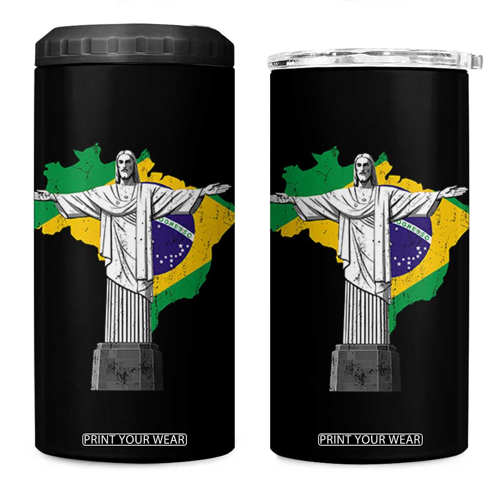 Brazilian Pride Christ the Redeemer Statue Latin America Brazil Map 4 in 1 Can Cooler Tumbler TS11 One Size: 16 oz Black Print Your Wear