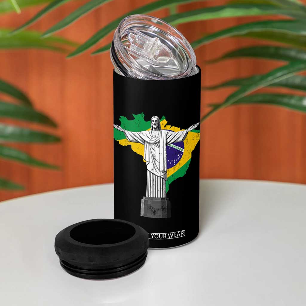 Brazilian Pride Christ the Redeemer Statue Latin America Brazil Map 4 in 1 Can Cooler Tumbler TS11 Print Your Wear