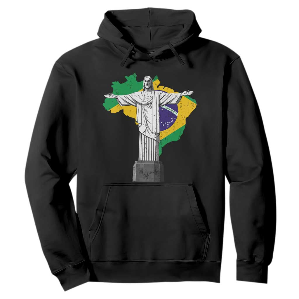 Brazilian Pride Christ the Redeemer Statue Latin America Brazil Map Hoodie TS11 Black Print Your Wear