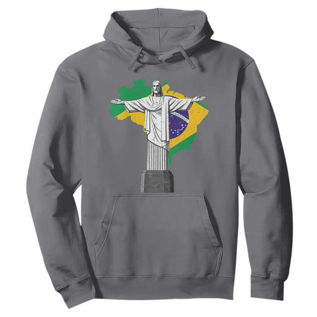 Brazilian Pride Christ the Redeemer Statue Latin America Brazil Map Hoodie TS11 Charcoal Print Your Wear