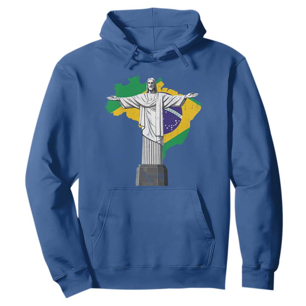 Brazilian Pride Christ the Redeemer Statue Latin America Brazil Map Hoodie TS11 Royal Blue Print Your Wear