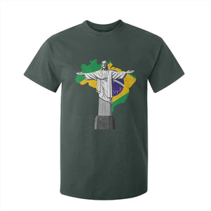 Brazilian Pride Christ the Redeemer Statue Latin America Brazil Map T Shirt For Kid TS11 Dark Forest Green Print Your Wear