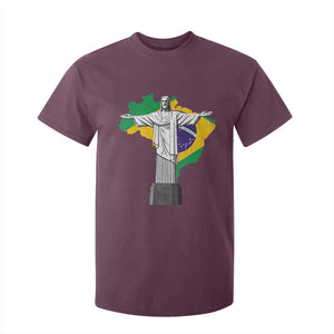 Brazilian Pride Christ the Redeemer Statue Latin America Brazil Map T Shirt For Kid TS11 Maroon Print Your Wear