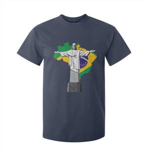 Brazilian Pride Christ the Redeemer Statue Latin America Brazil Map T Shirt For Kid TS11 Navy Print Your Wear