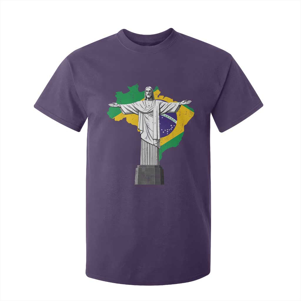 Brazilian Pride Christ the Redeemer Statue Latin America Brazil Map T Shirt For Kid TS11 Purple Print Your Wear