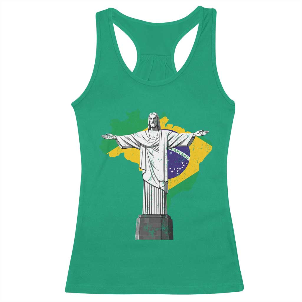 Brazilian Pride Christ the Redeemer Statue Latin America Brazil Map Racerback Tank Top TS11 Irish Green Print Your Wear