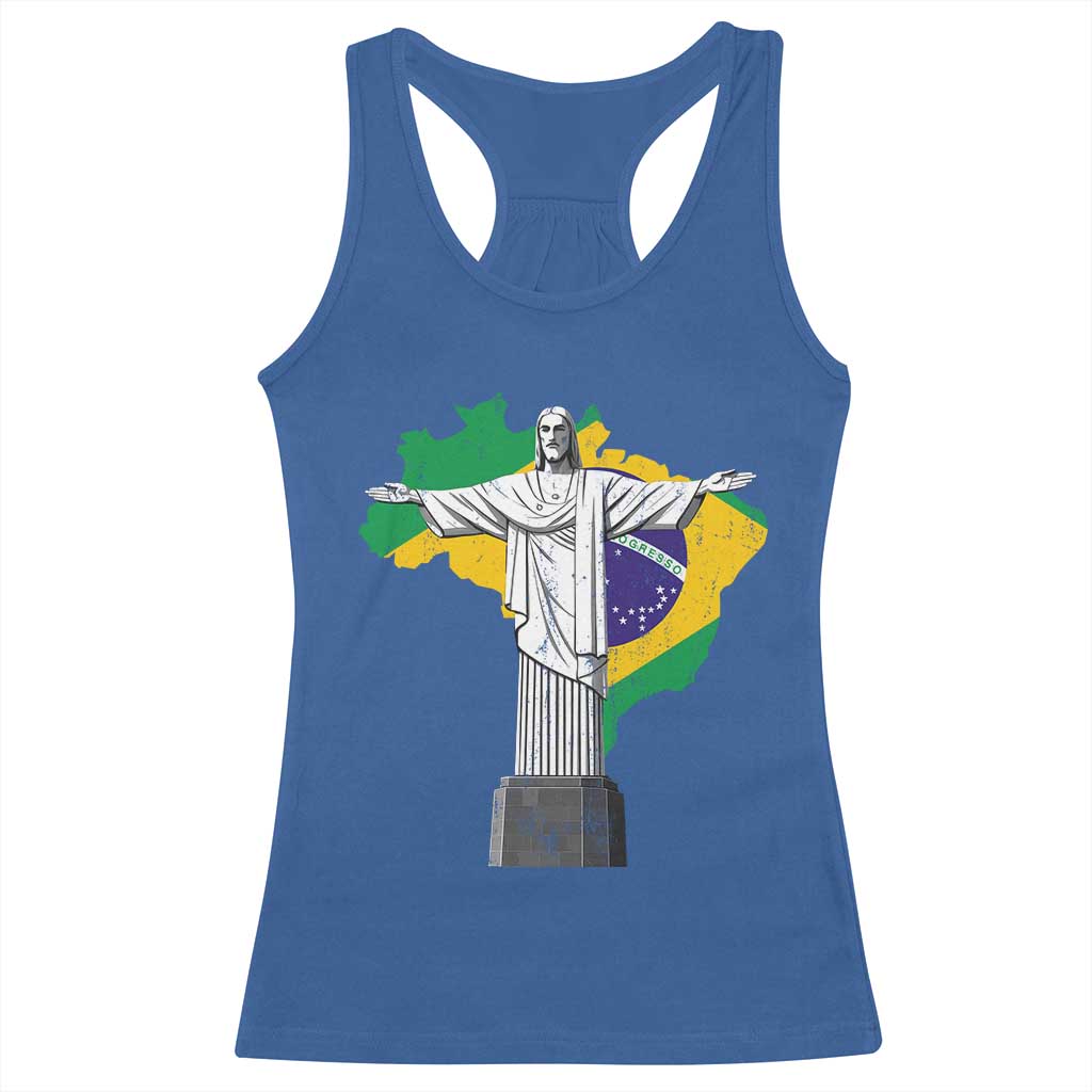 Brazilian Pride Christ the Redeemer Statue Latin America Brazil Map Racerback Tank Top TS11 Royal Blue Print Your Wear