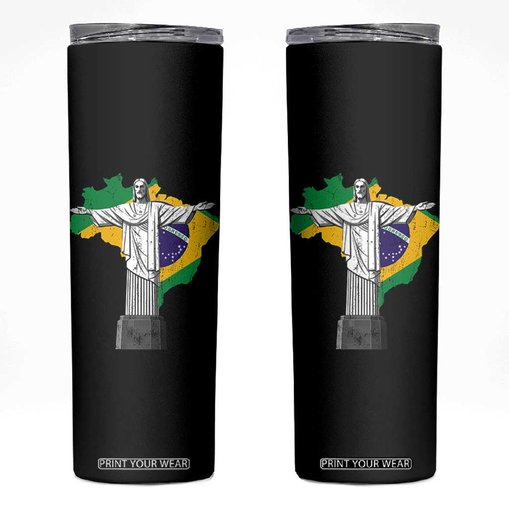 Brazilian Pride Christ the Redeemer Statue Latin America Brazil Map Skinny Tumbler TS11 Black Print Your Wear