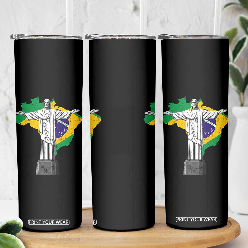 Brazilian Pride Christ the Redeemer Statue Latin America Brazil Map Skinny Tumbler TS11 Print Your Wear