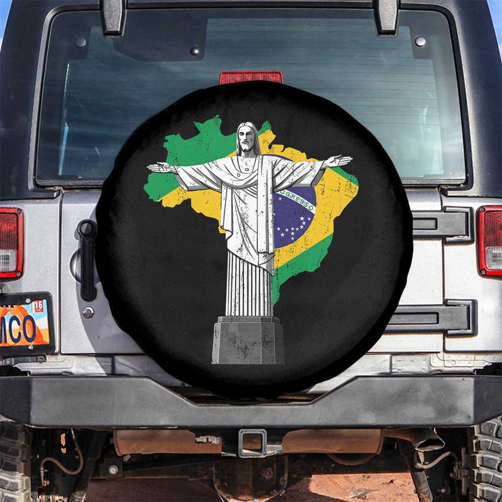 Brazilian Pride Christ the Redeemer Statue Latin America Brazil Map Spare Tire Cover TS11 No hole Black Print Your Wear