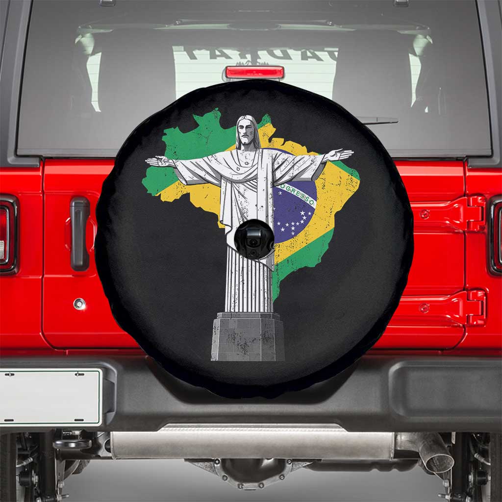 Brazilian Pride Christ the Redeemer Statue Latin America Brazil Map Spare Tire Cover TS11 Black Print Your Wear