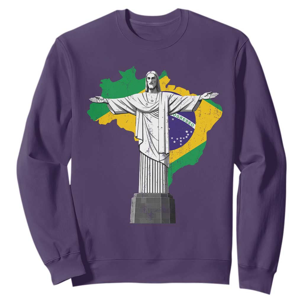 Brazilian Pride Christ the Redeemer Statue Latin America Brazil Map Sweatshirt TS11 Purple Print Your Wear