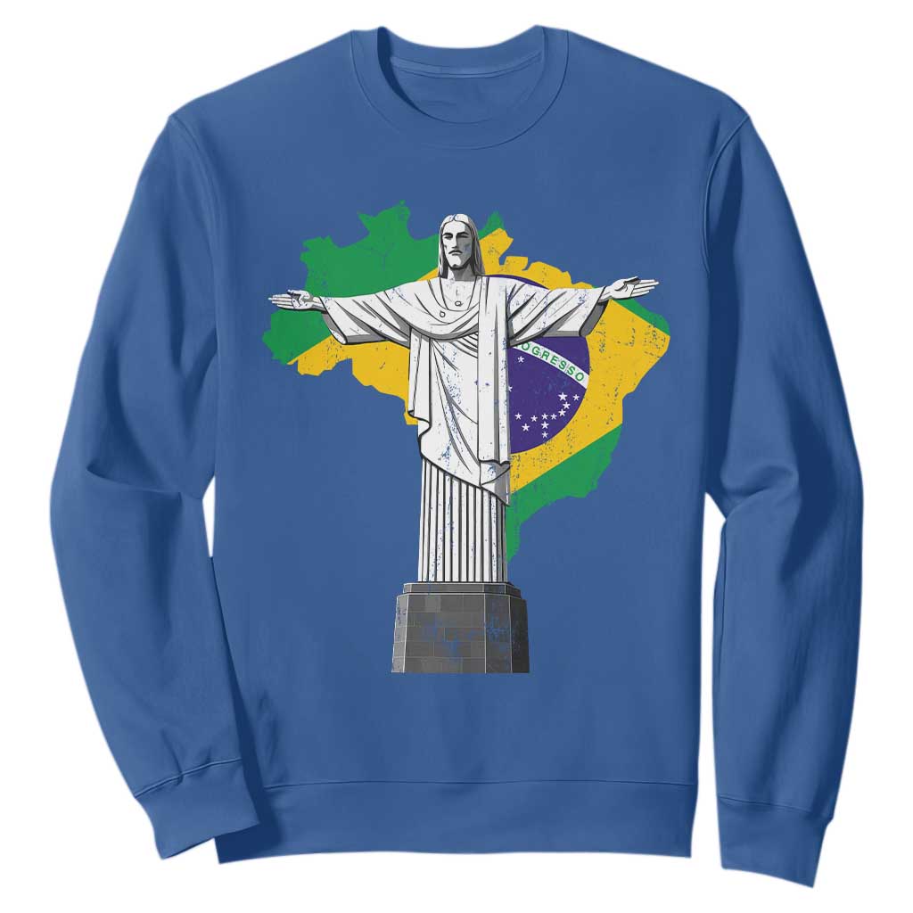 Brazilian Pride Christ the Redeemer Statue Latin America Brazil Map Sweatshirt TS11 Royal Blue Print Your Wear