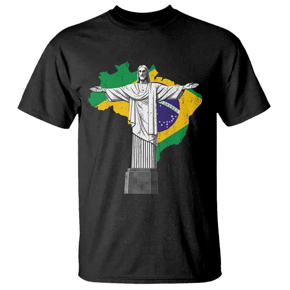 Brazilian Pride Christ the Redeemer Statue Latin America Brazil Map T Shirt TS11 Black Print Your Wear