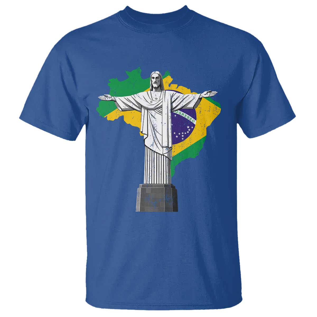 Brazilian Pride Christ the Redeemer Statue Latin America Brazil Map T Shirt TS11 Royal Blue Print Your Wear