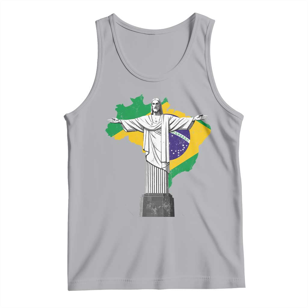 Brazilian Pride Christ the Redeemer Statue Latin America Brazil Map Tank Top TS11 Athletic Heather Print Your Wear