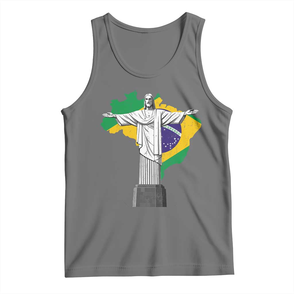 Brazilian Pride Christ the Redeemer Statue Latin America Brazil Map Tank Top TS11 Black Heather Print Your Wear