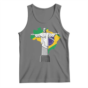 Brazilian Pride Christ the Redeemer Statue Latin America Brazil Map Tank Top TS11 Black Heather Print Your Wear