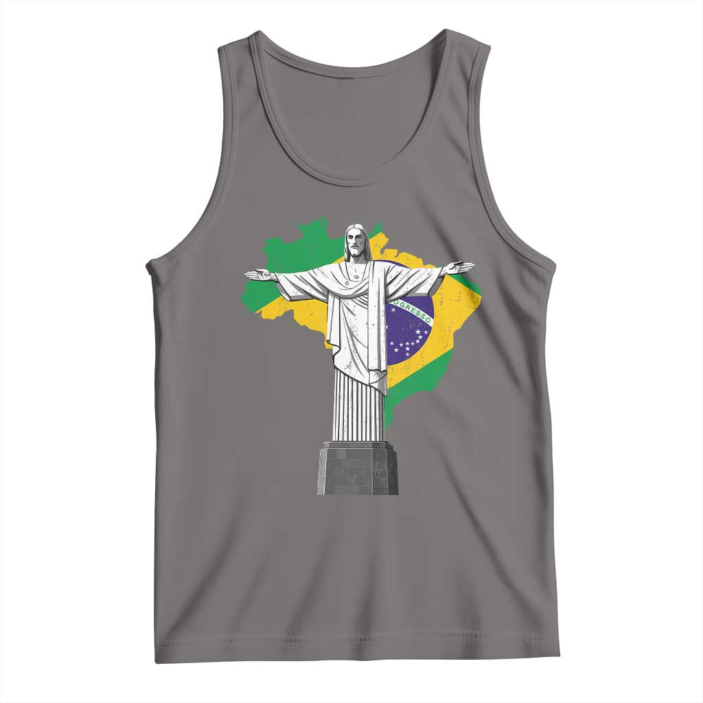 Brazilian Pride Christ the Redeemer Statue Latin America Brazil Map Tank Top TS11 Deep Heather Print Your Wear