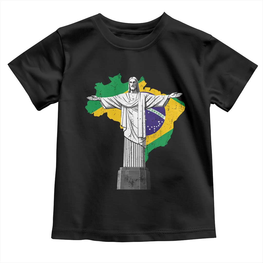 Brazilian Pride Christ the Redeemer Statue Latin America Brazil Map Toddler T Shirt TS11 Black Print Your Wear