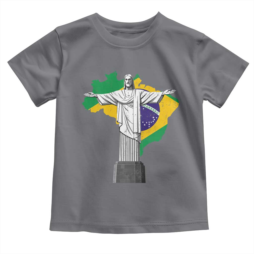 Brazilian Pride Christ the Redeemer Statue Latin America Brazil Map Toddler T Shirt TS11 Charcoal Print Your Wear