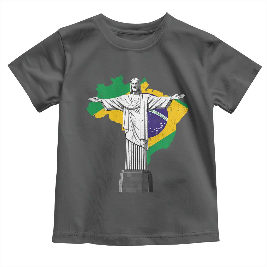 Brazilian Pride Christ the Redeemer Statue Latin America Brazil Map Toddler T Shirt TS11 Dark Heather Print Your Wear