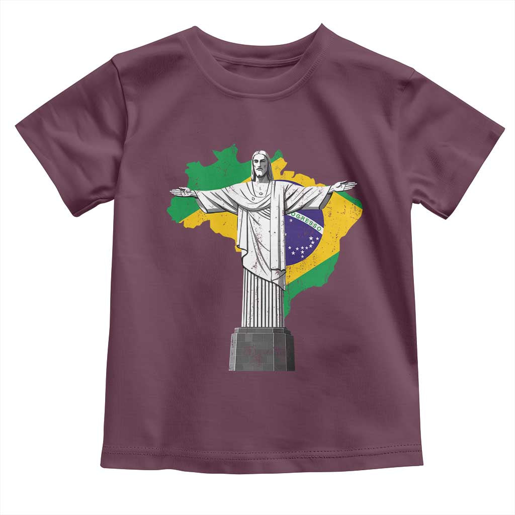 Brazilian Pride Christ the Redeemer Statue Latin America Brazil Map Toddler T Shirt TS11 Maroon Print Your Wear