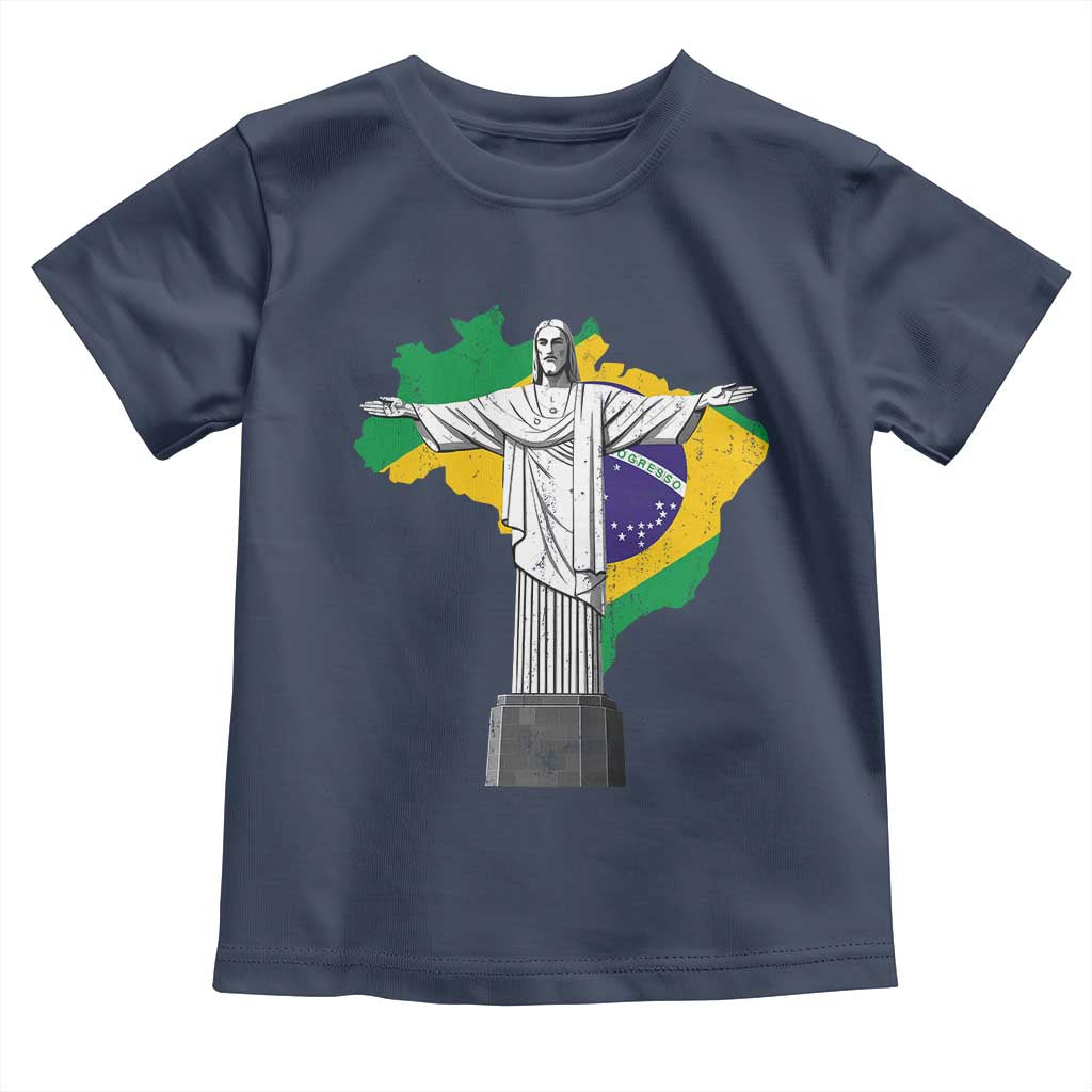 Brazilian Pride Christ the Redeemer Statue Latin America Brazil Map Toddler T Shirt TS11 Navy Print Your Wear