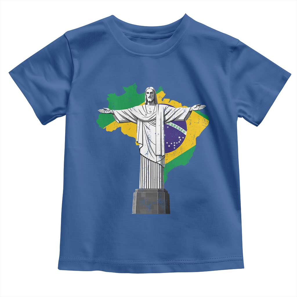 Brazilian Pride Christ the Redeemer Statue Latin America Brazil Map Toddler T Shirt TS11 Royal Blue Print Your Wear