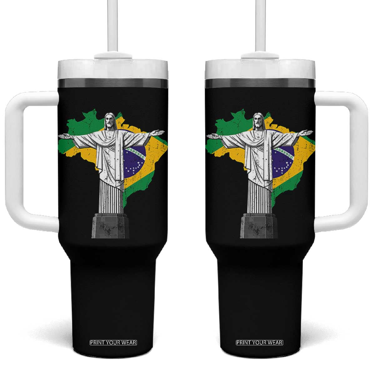 Brazilian Pride Christ the Redeemer Statue Latin America Brazil Map Tumbler With Handle TS11 One Size: 40 oz Black Print Your Wear