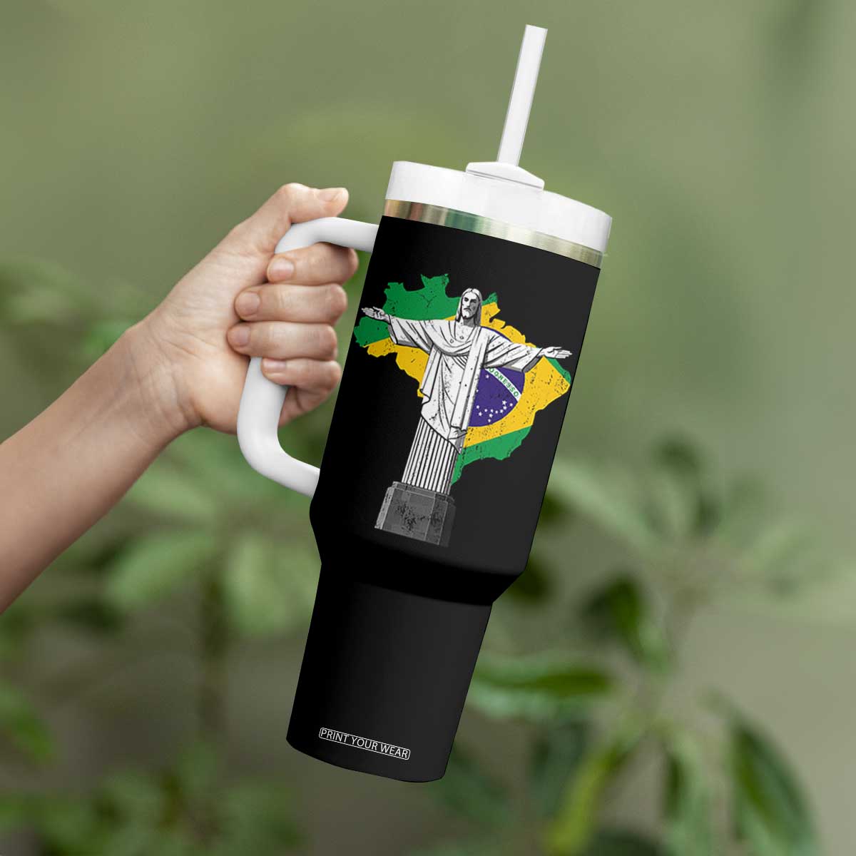 Brazilian Pride Christ the Redeemer Statue Latin America Brazil Map Tumbler With Handle TS11 Print Your Wear