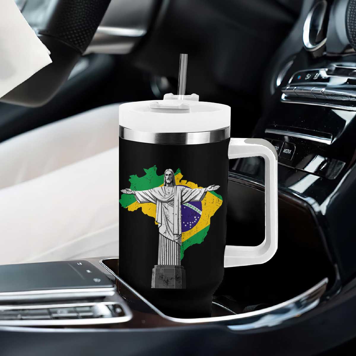 Brazilian Pride Christ the Redeemer Statue Latin America Brazil Map Tumbler With Handle TS11 Print Your Wear