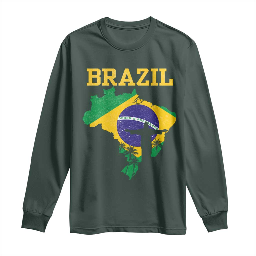 Brazilian Pride Christ the Redeemer Statue Latin America Long Sleeve Shirt TS11 Dark Forest Green Print Your Wear