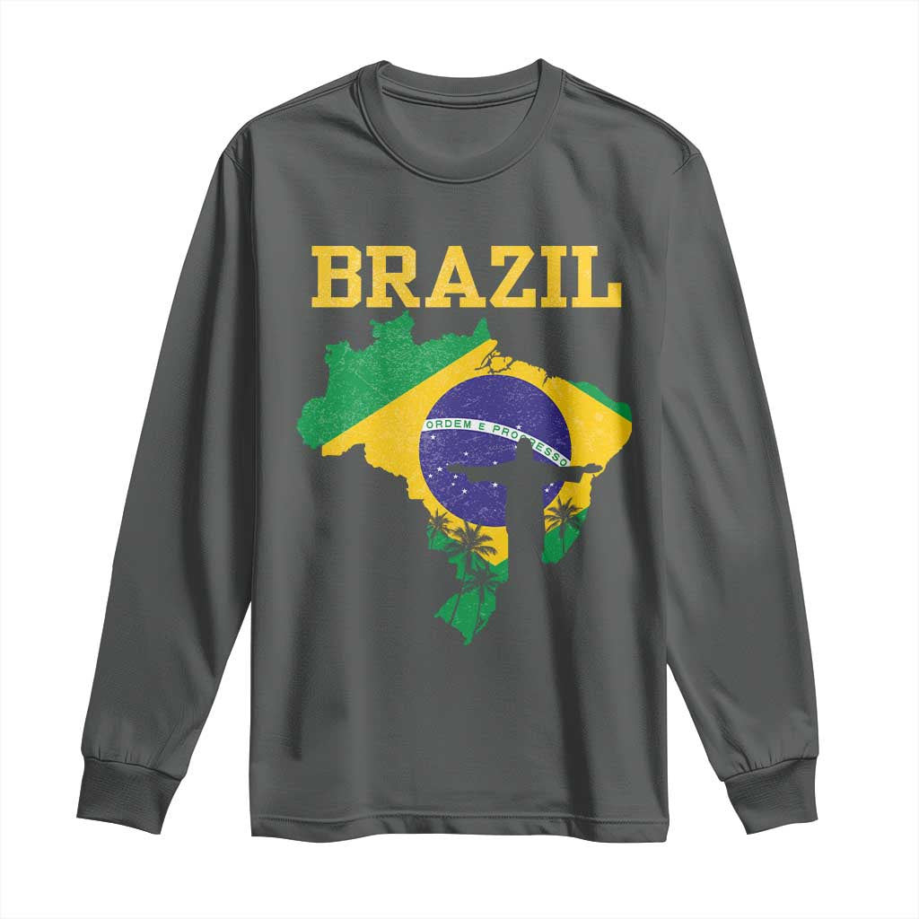 Brazilian Pride Christ the Redeemer Statue Latin America Long Sleeve Shirt TS11 Dark Heather Print Your Wear