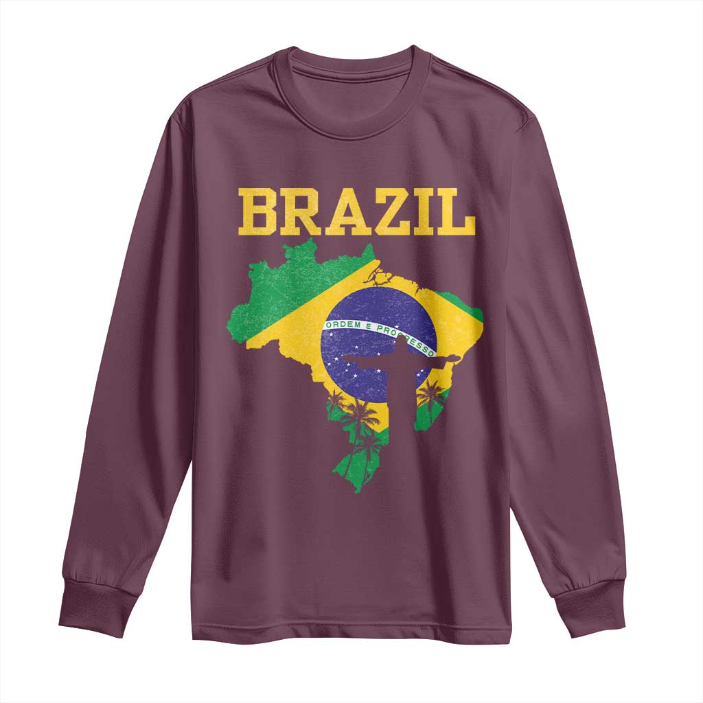 Brazilian Pride Christ the Redeemer Statue Latin America Long Sleeve Shirt TS11 Maroon Print Your Wear