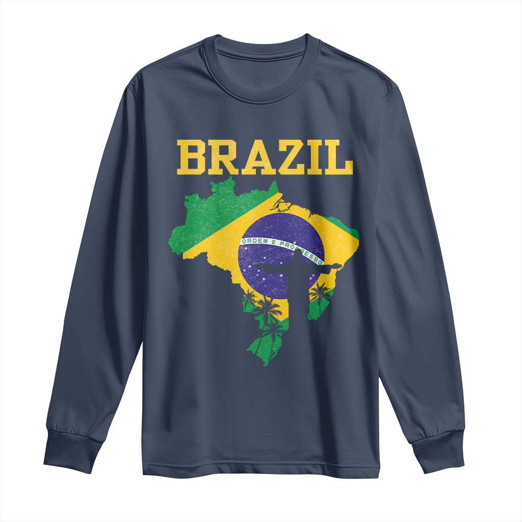 Brazilian Pride Christ the Redeemer Statue Latin America Long Sleeve Shirt TS11 Navy Print Your Wear