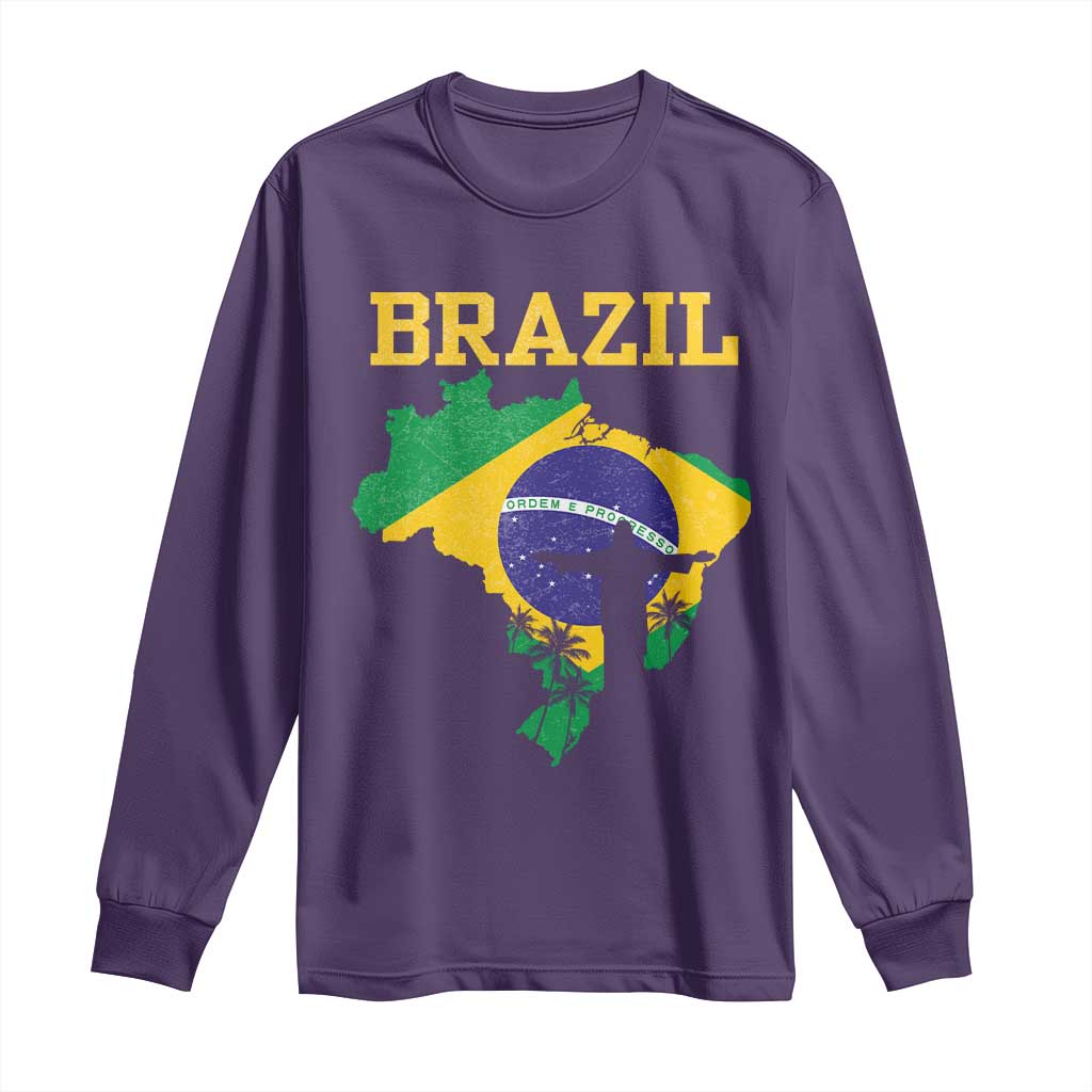 Brazilian Pride Christ the Redeemer Statue Latin America Long Sleeve Shirt TS11 Purple Print Your Wear